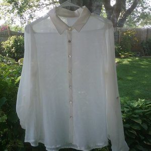 Sheer long sleeved blouse; Cream  Size Med.